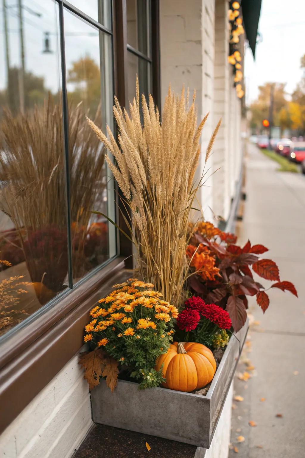Hay stalks add a playful touch.