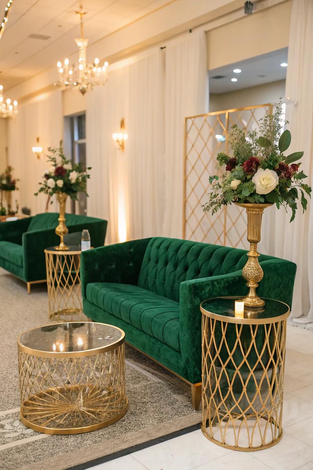 A luxurious lounge space with forest seating.