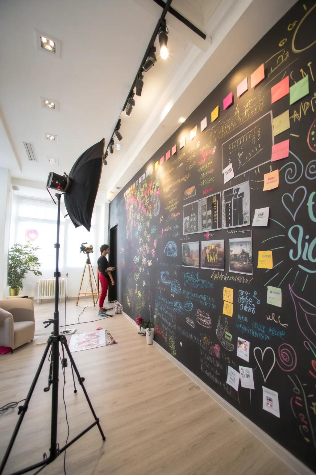 A playful slate partition inviting inventiveness and spontaneity.