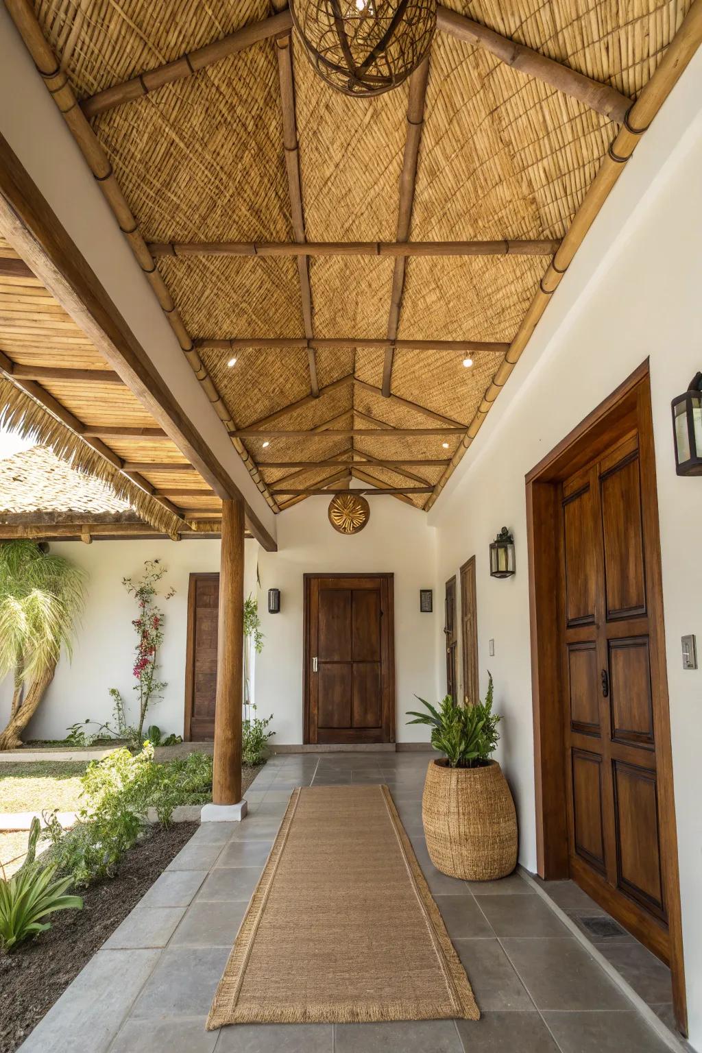 Nature-inspired ceilings introduce an organic touch to your entryway.