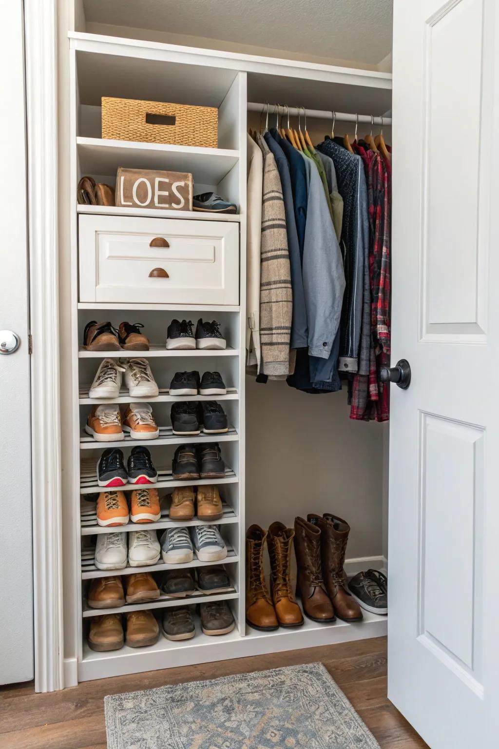 A footwear rack ensures a tidy and organized entryway.