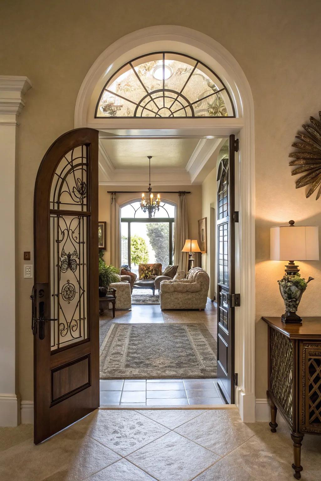 Unique doorways set the stage, creating an inviting, stylish entrance.
