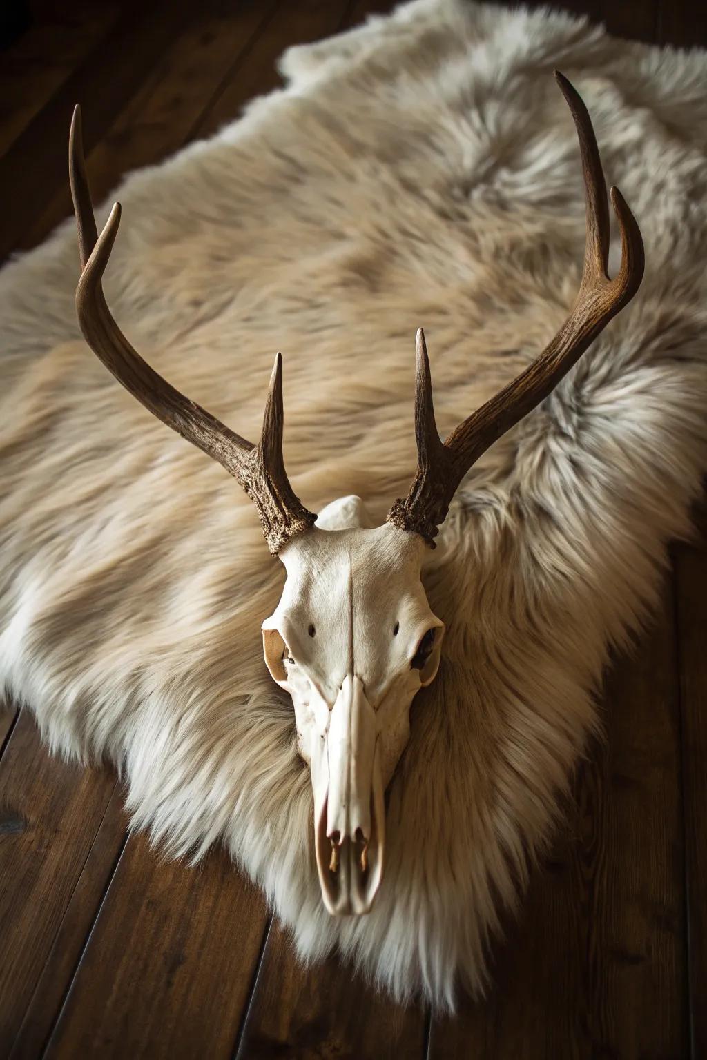 Introduce warmth through a simulated pelt backdrop.