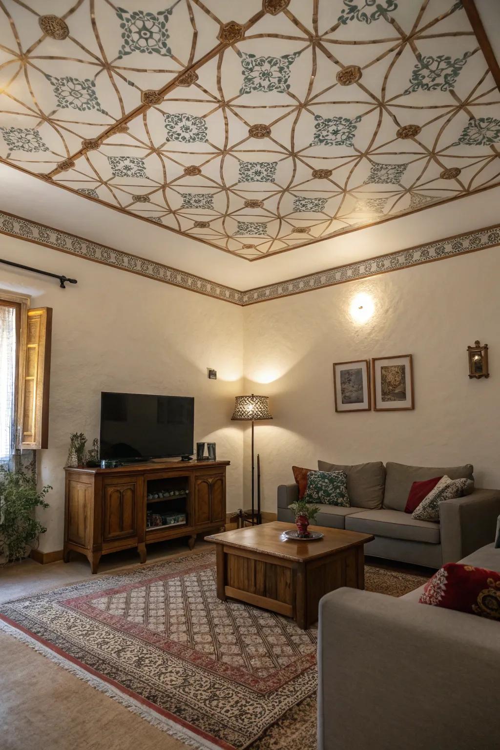 Surprise with a patterned ceiling.