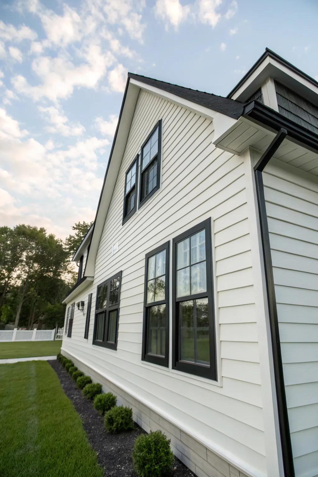 Black and white trims create a timeless and elegant contrast.