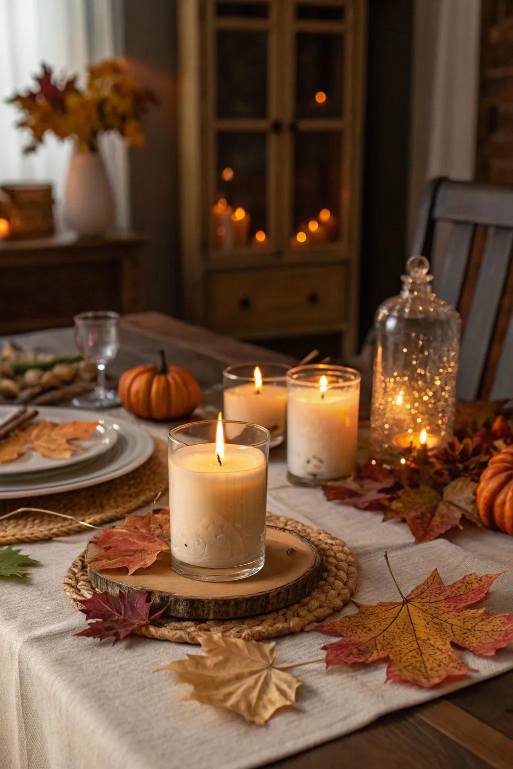 Scented candles add a layer of warmth and coziness to the ambiance.