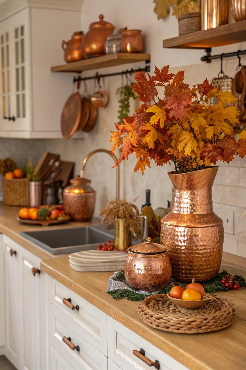 Enhance your fall decor with copper elements.