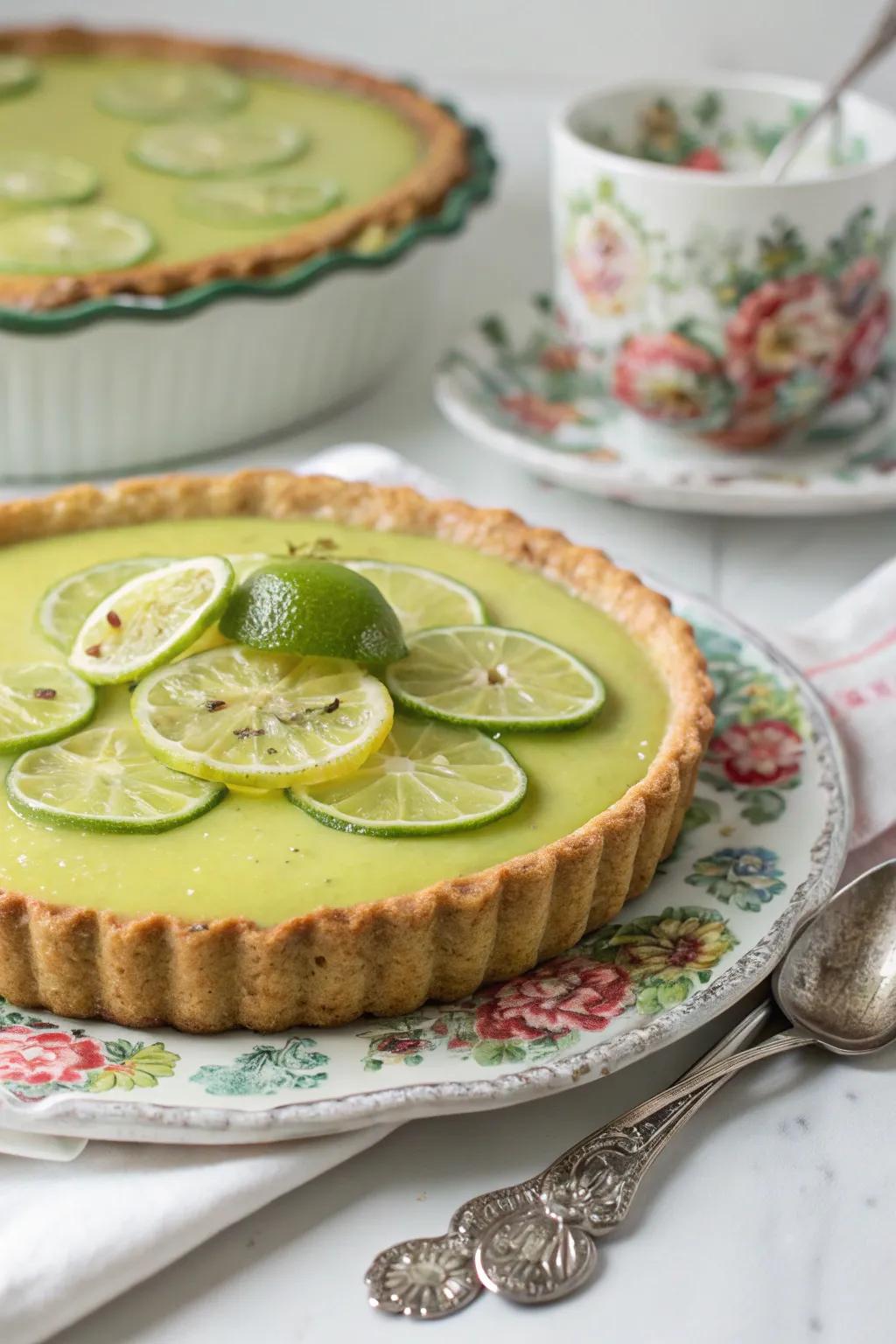 Candied lime slices imparting sweetness and shine.