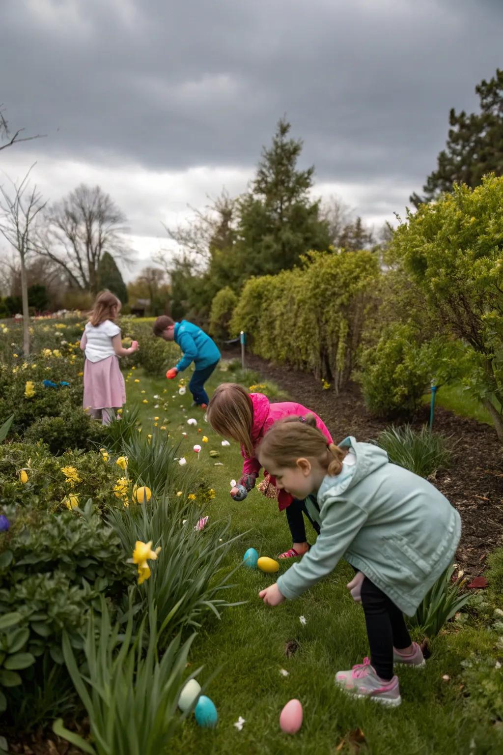 An egg hunt provides a fun and interactive activity for party guests.