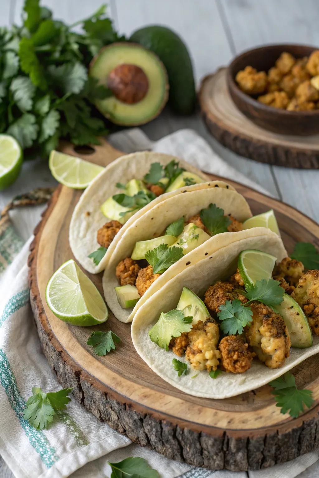 Roasted cauliflower tacos, a vegetarian delight filled with vibrant flavors.