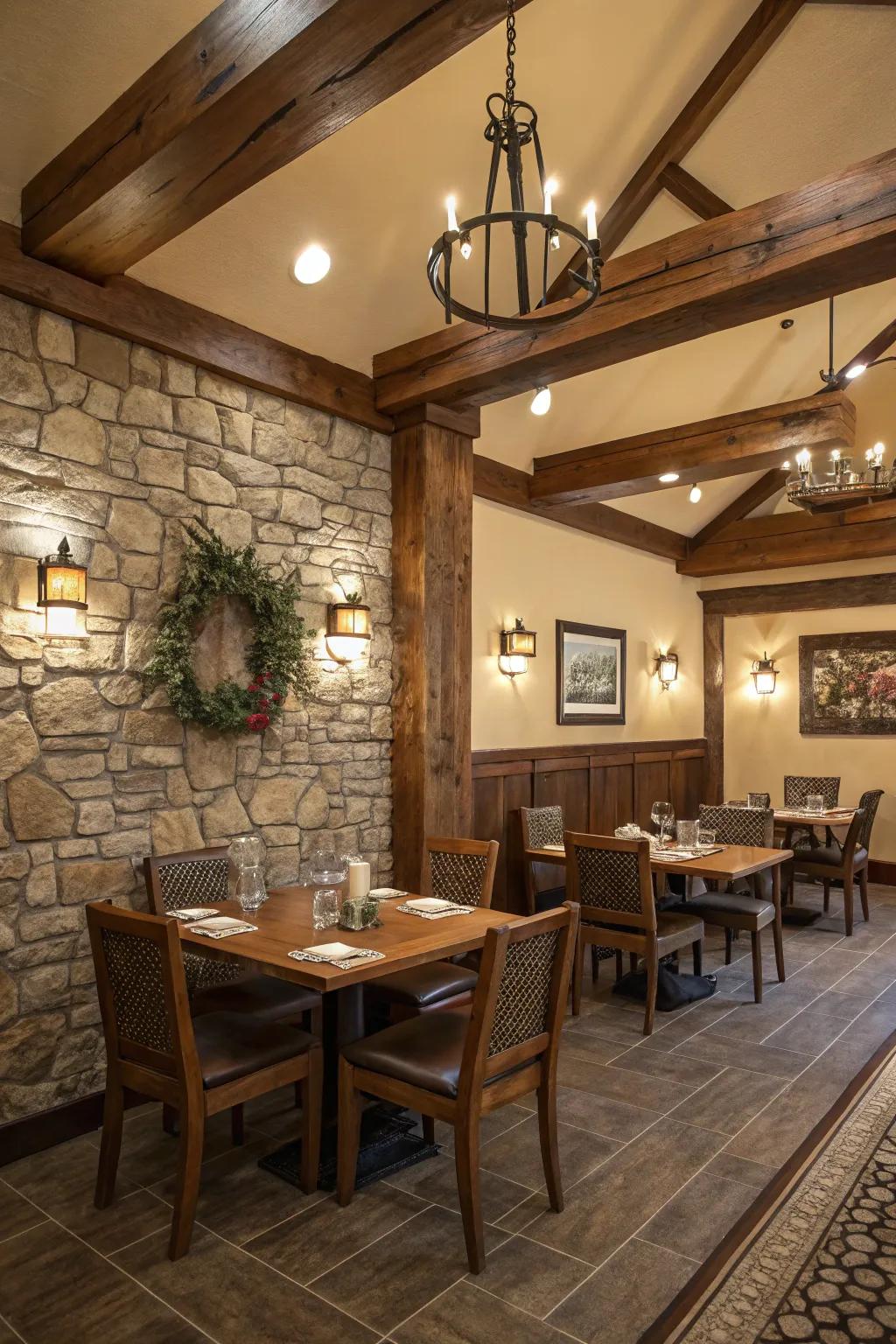 Exposed supports introduce authentic farmhouse charm.