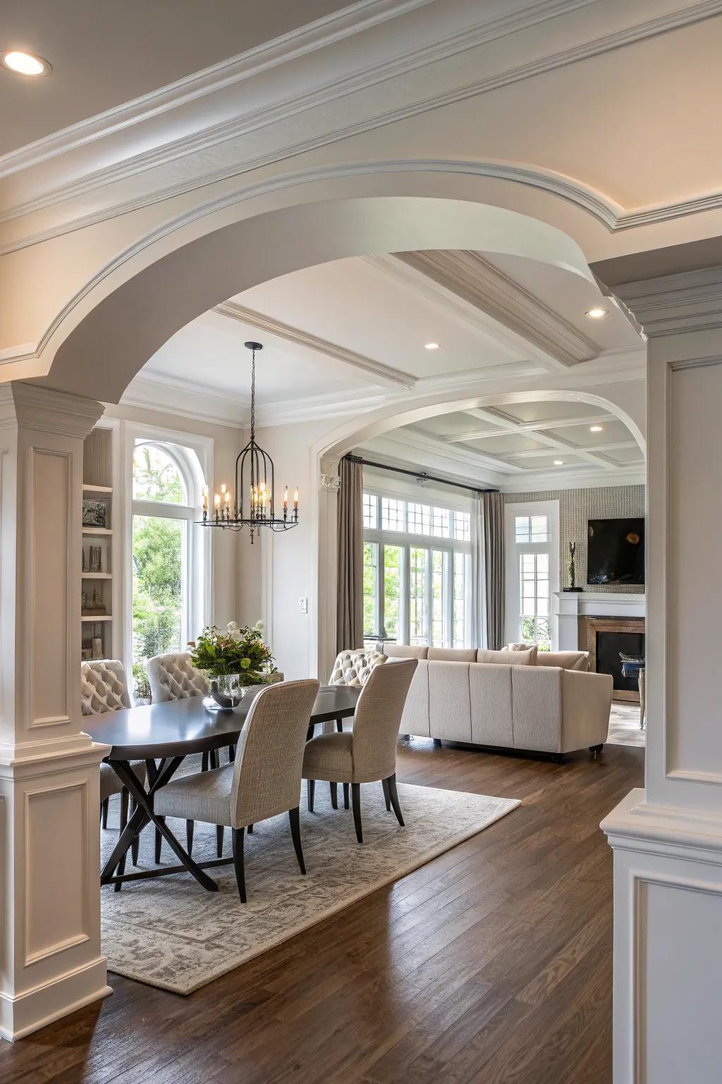 Define open spaces using decorative faux molding.