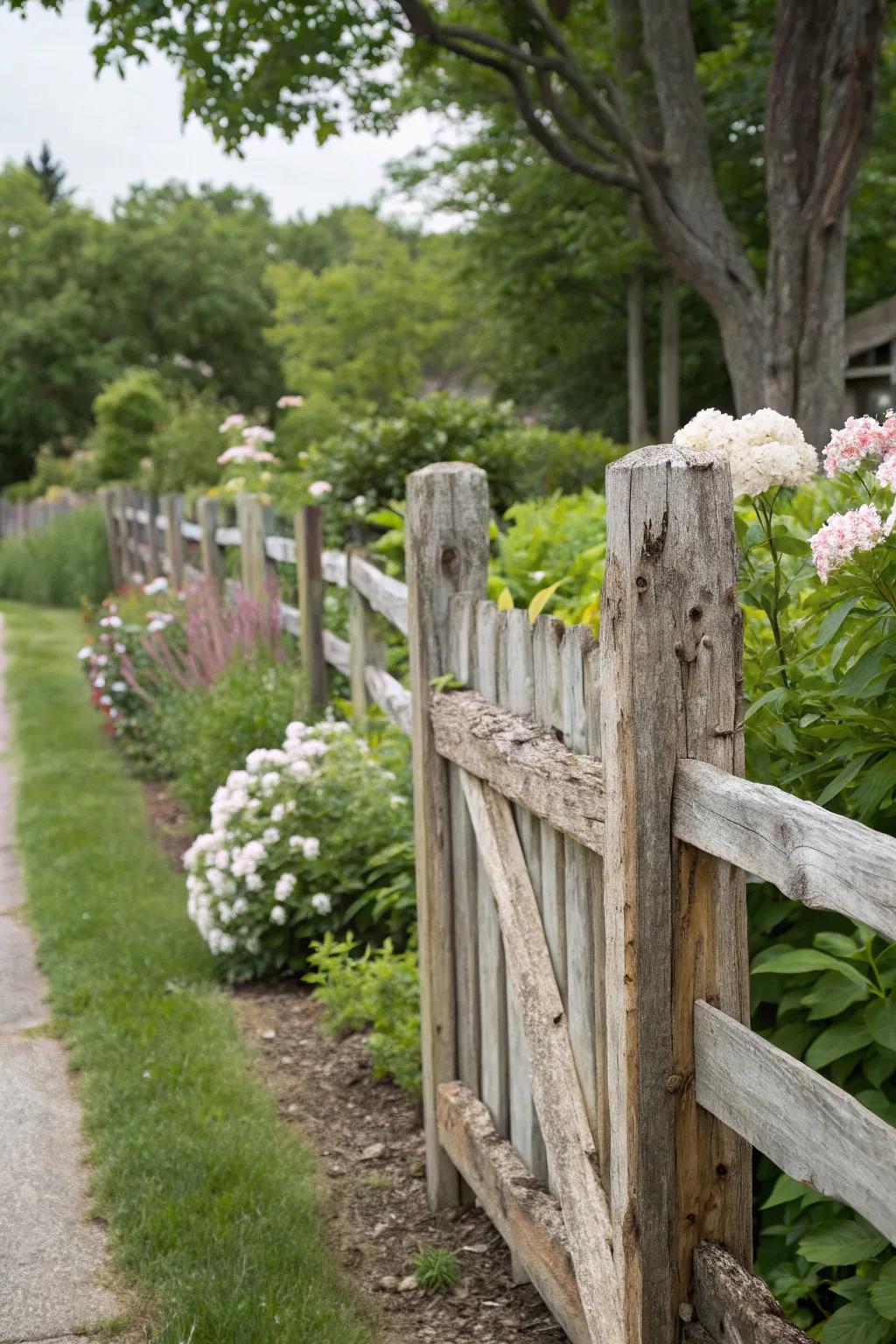 Reclaimed wood fences bring rustic charm to your garden.