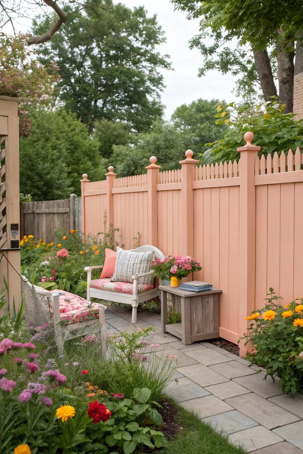 Peach fences provide a subtle, warm glow to gardens.