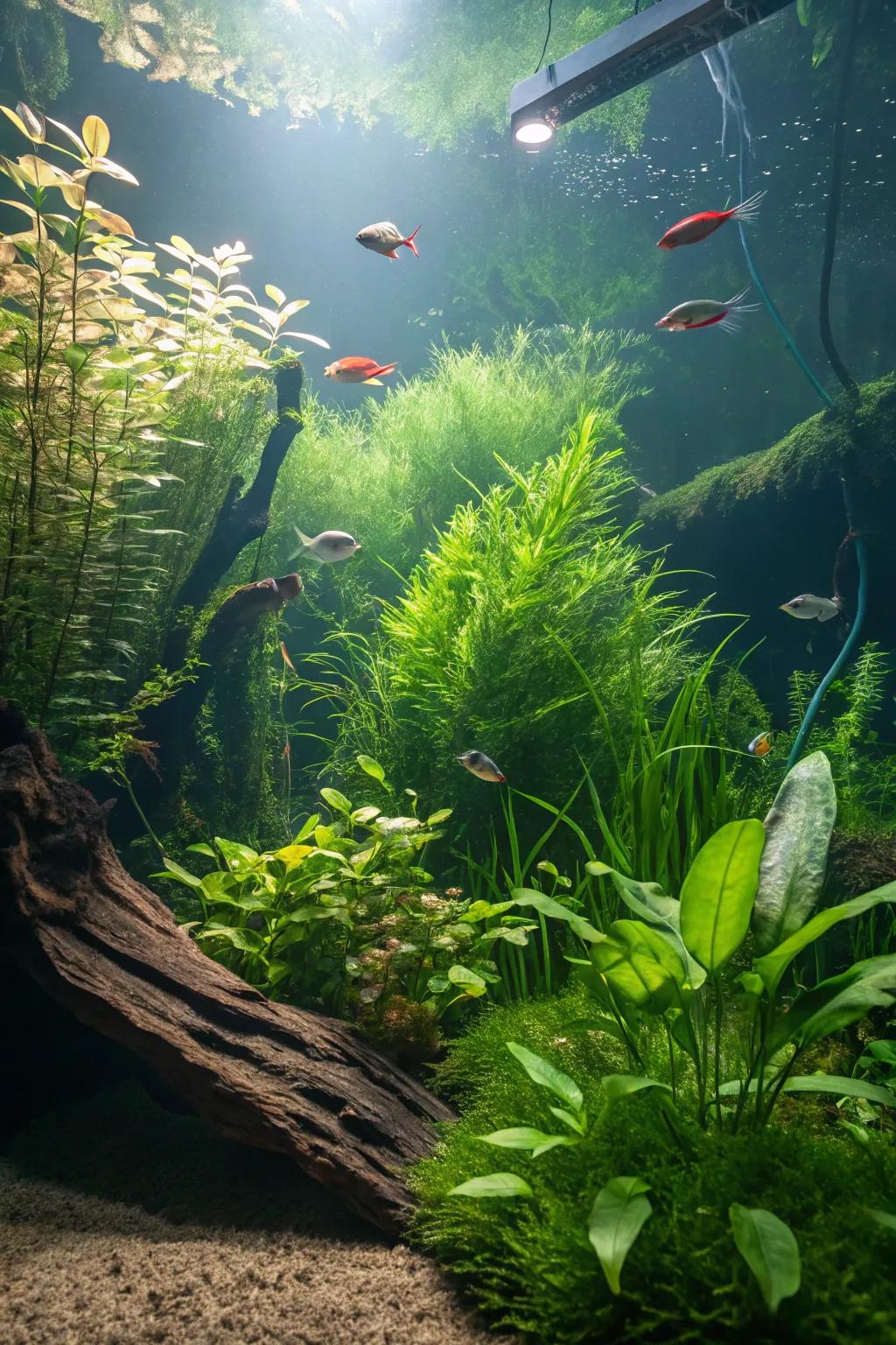A submerged garden within an aquarium
