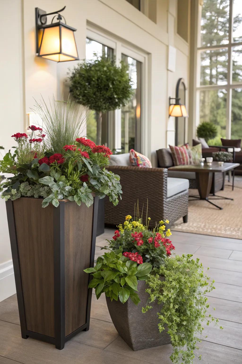 Obscure the demarcation between indoors and outdoors with planters.