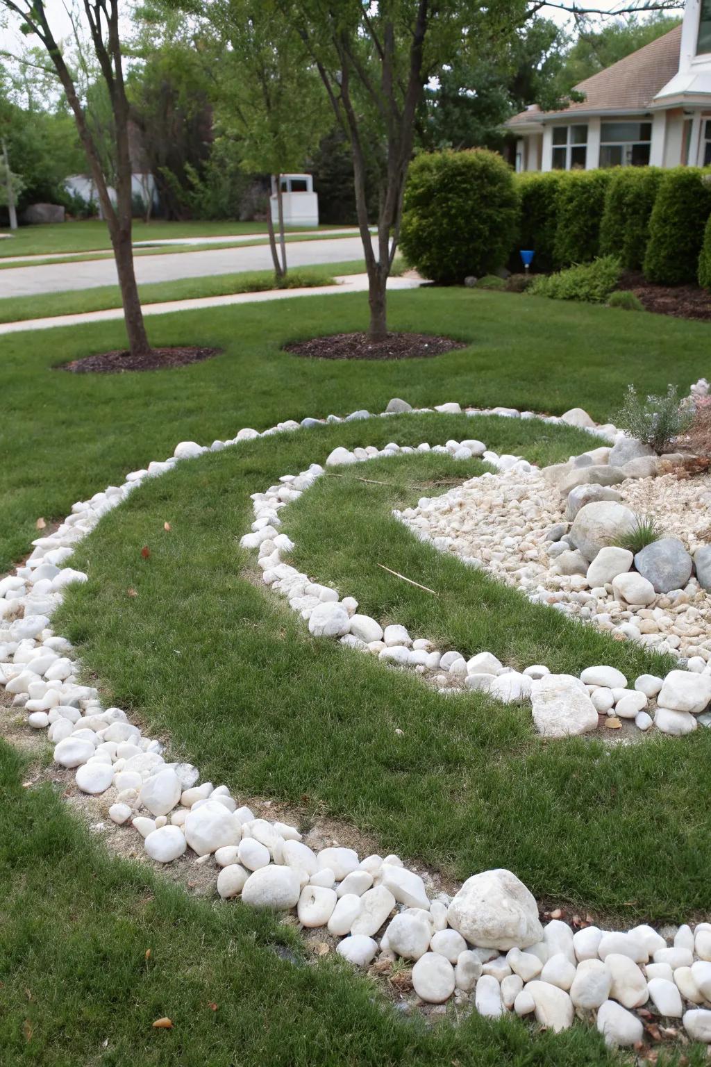 Add whimsy with circular rock patterns.