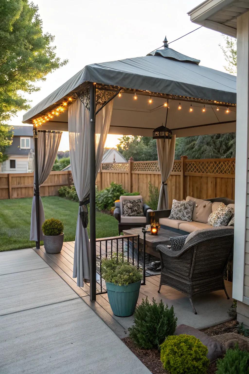 An instant canopy providing quick shade.