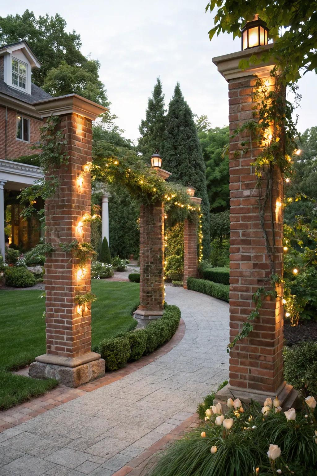 Stone columns lend a majestic touch to entryways.