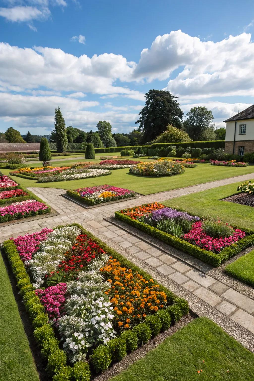 Symmetrical arrangements concoct a contemporary and striking garden design.
