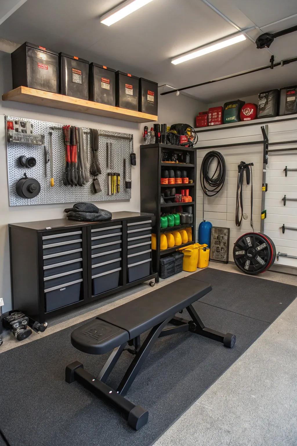 An intimate gymnasium arrangement within your garage getaway.