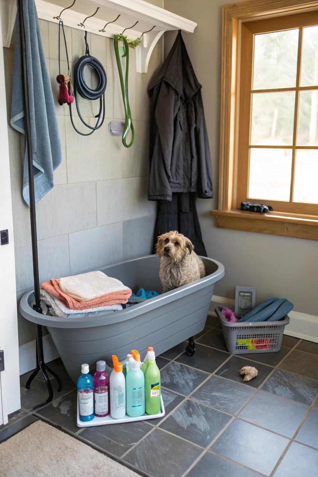 A dog-washing station is indispensable for pet owners in managing dirt and mess.