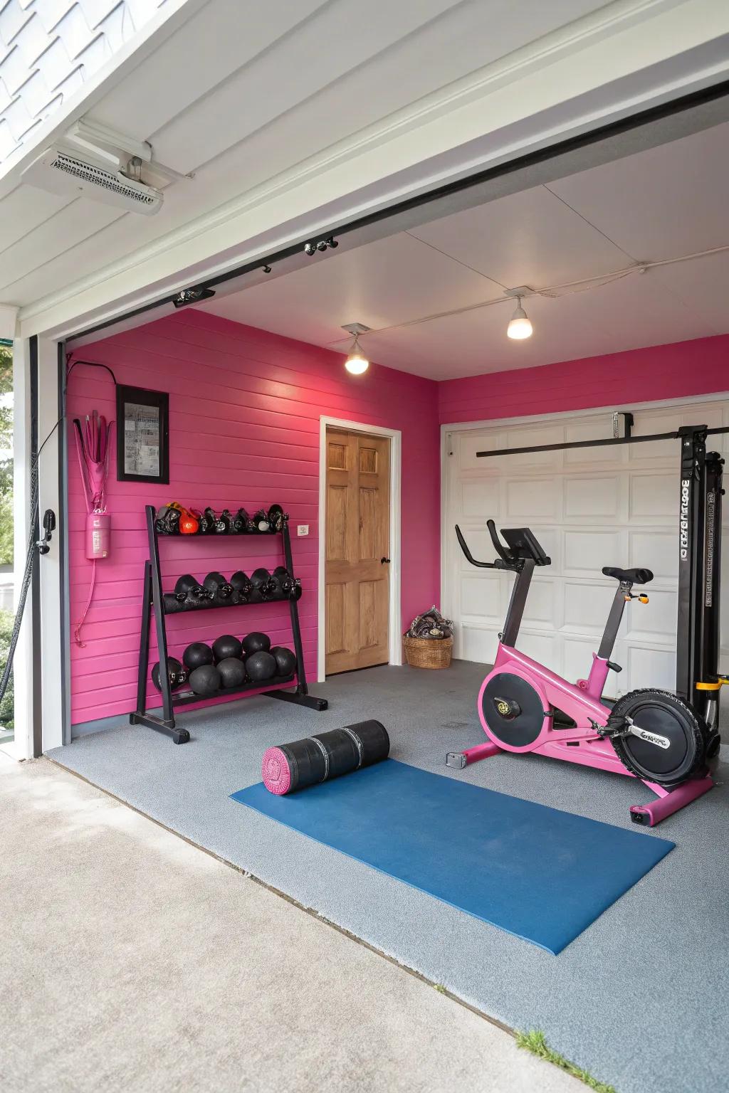 Pink accents introduce a playful and unique touch to your garage.
