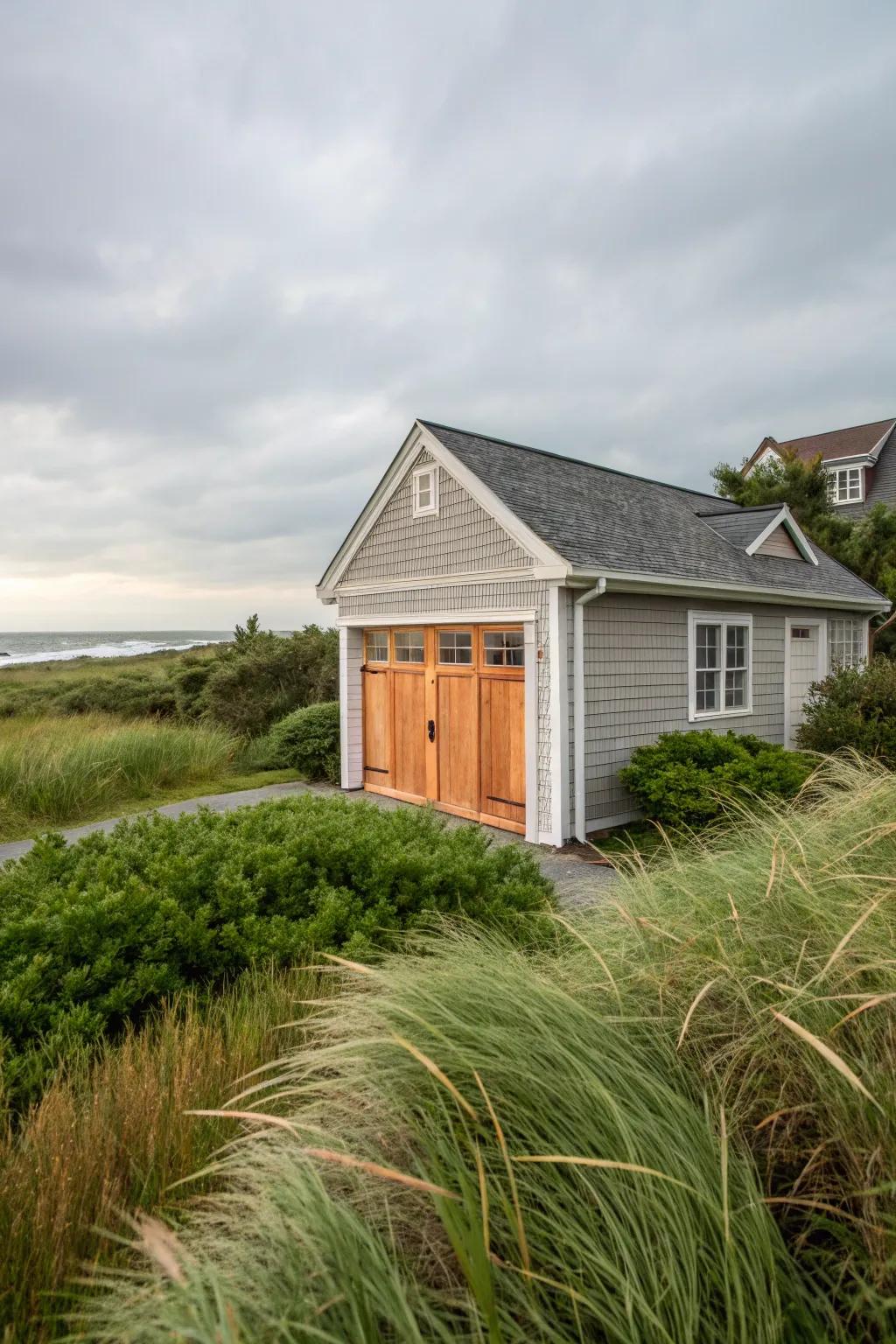 Weather-resistant vinyl trim for durability.