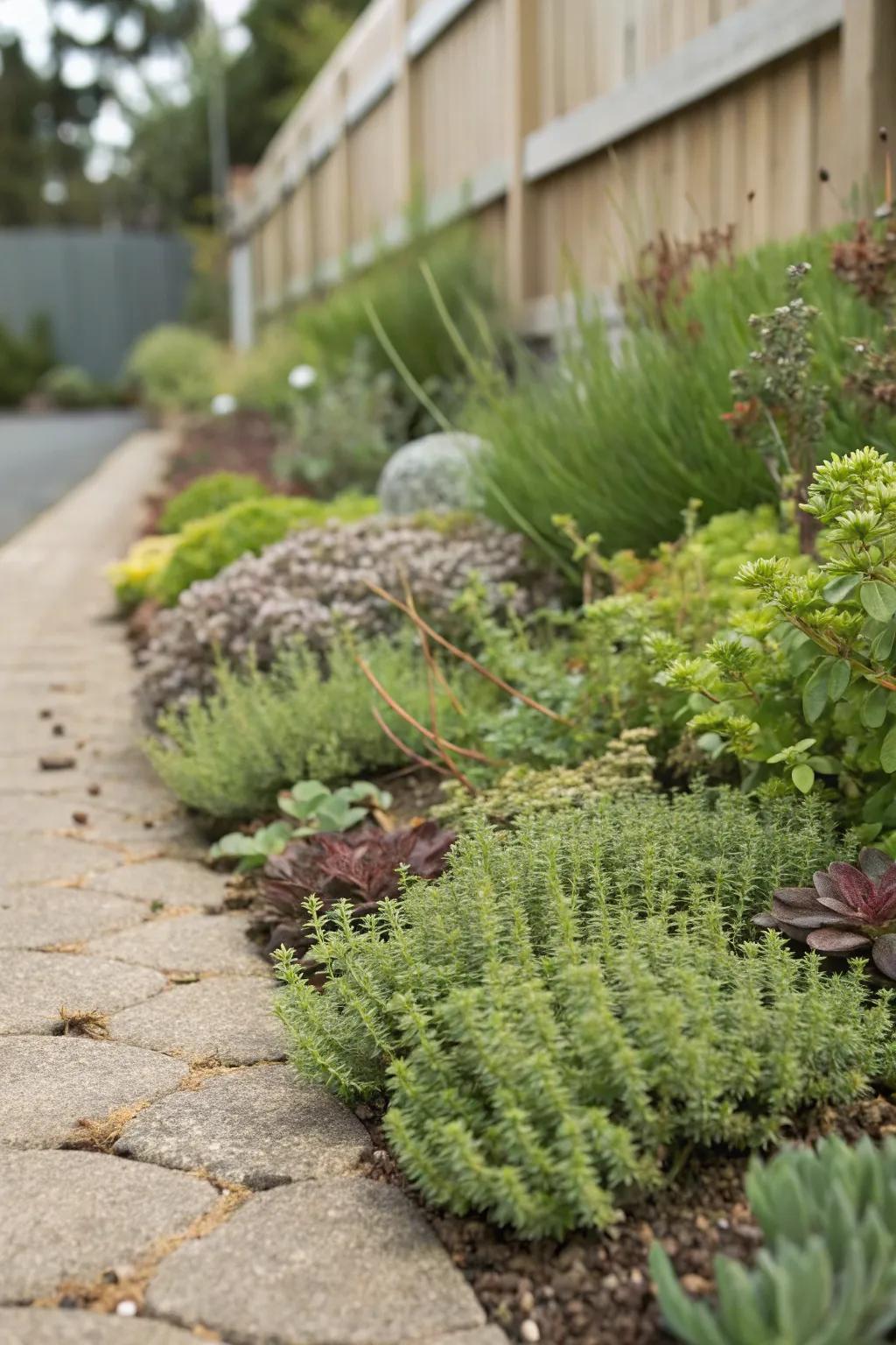 Living edges with low plants help garden life.