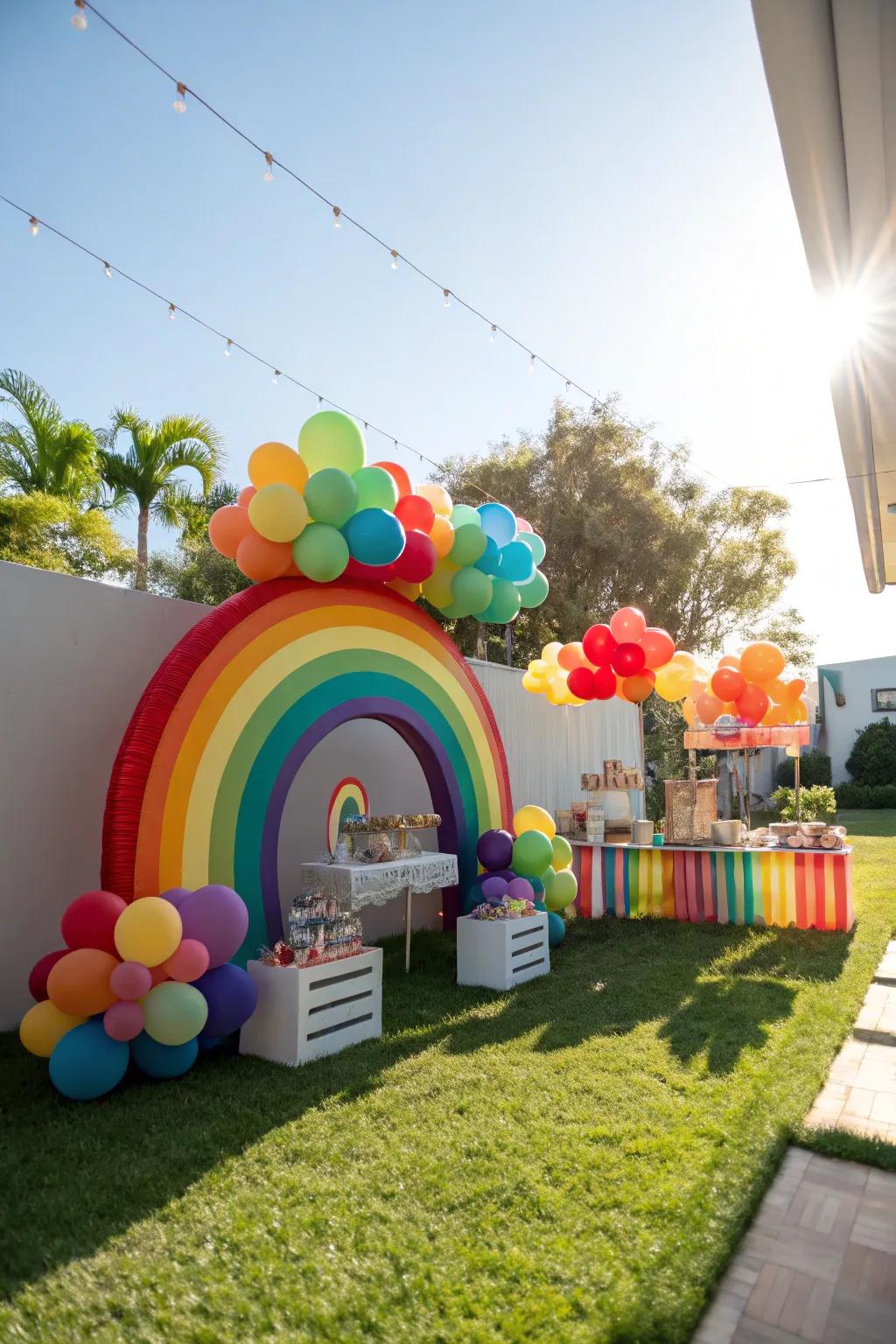 Bring happiness and color to your party with a gender reveal inspired by the rainbow.