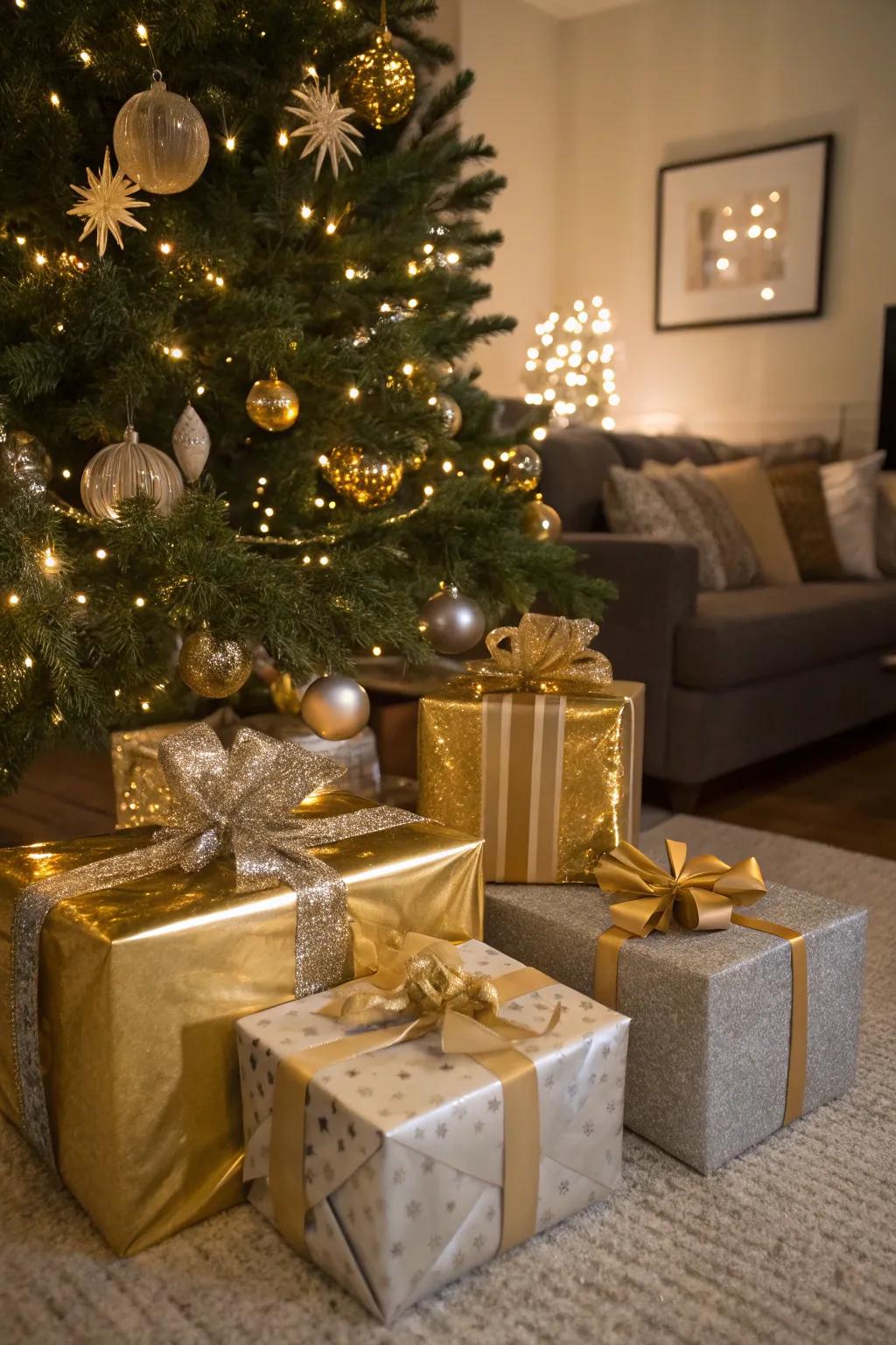 Coordinated gifts complete the festive scene.