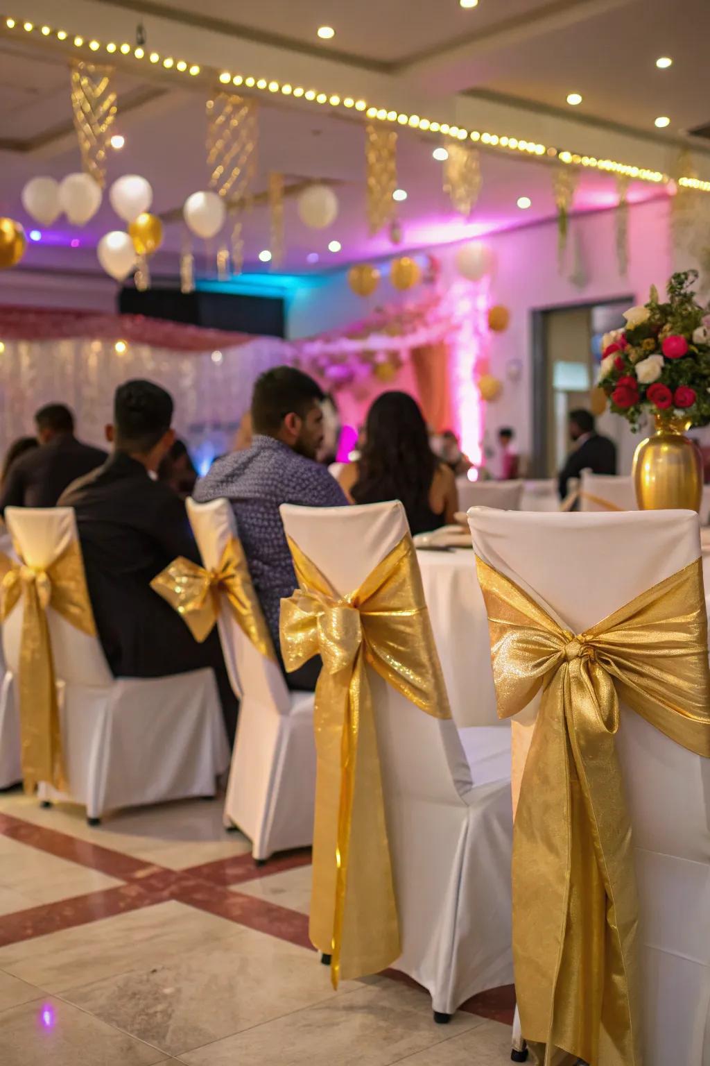 Gleaming strips provide an elegant accent to party decor.