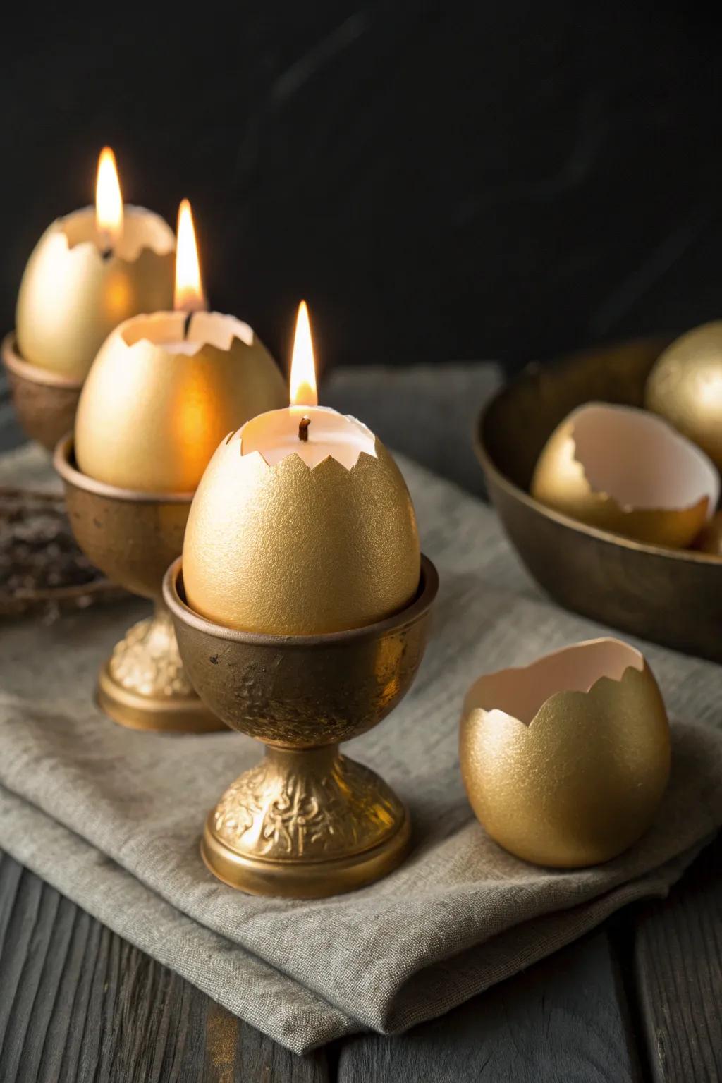 Gilded egg illuminant holders cast a welcoming radiance upon Easter.