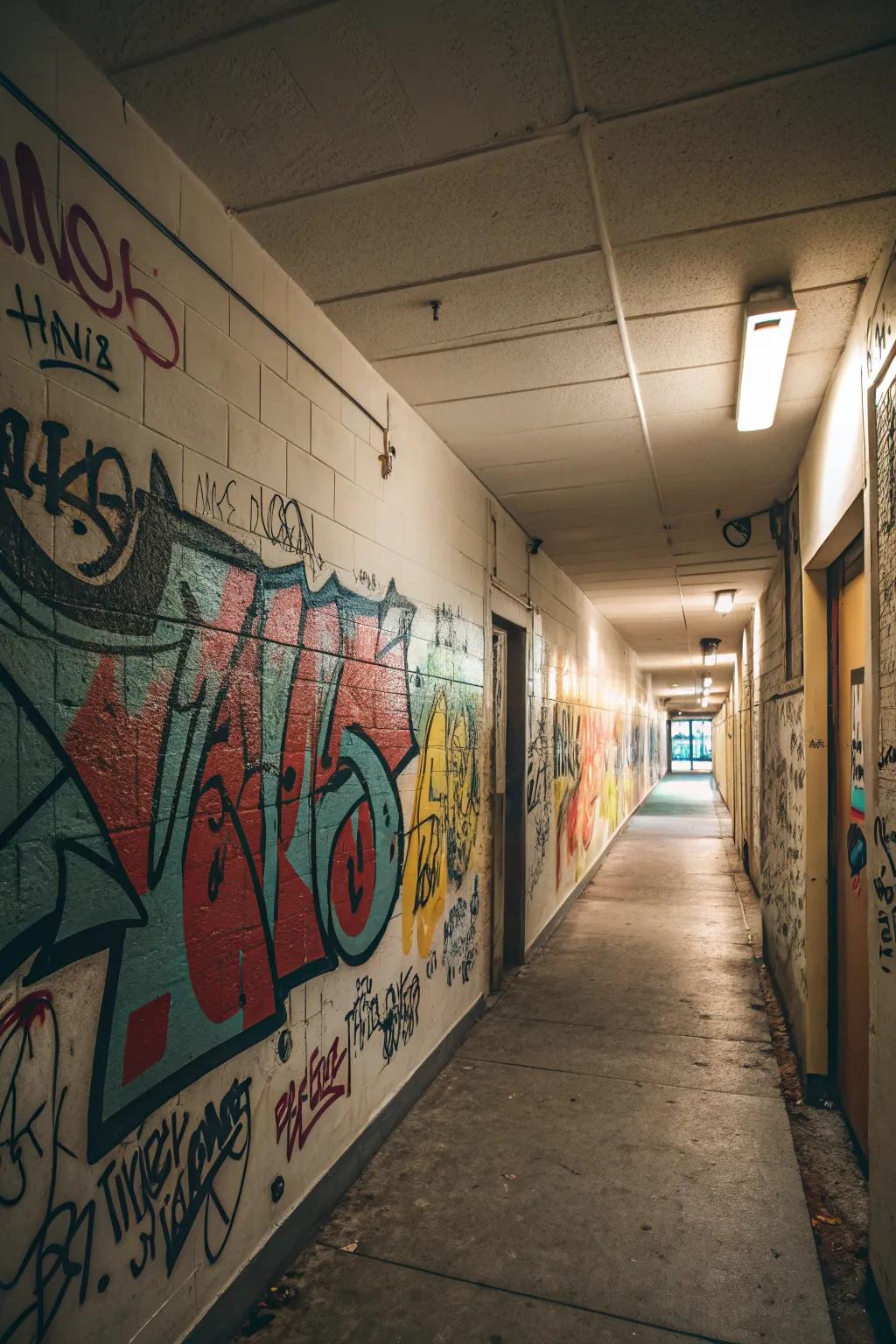 Veiled messages in graffiti stimulating attention in an entry route