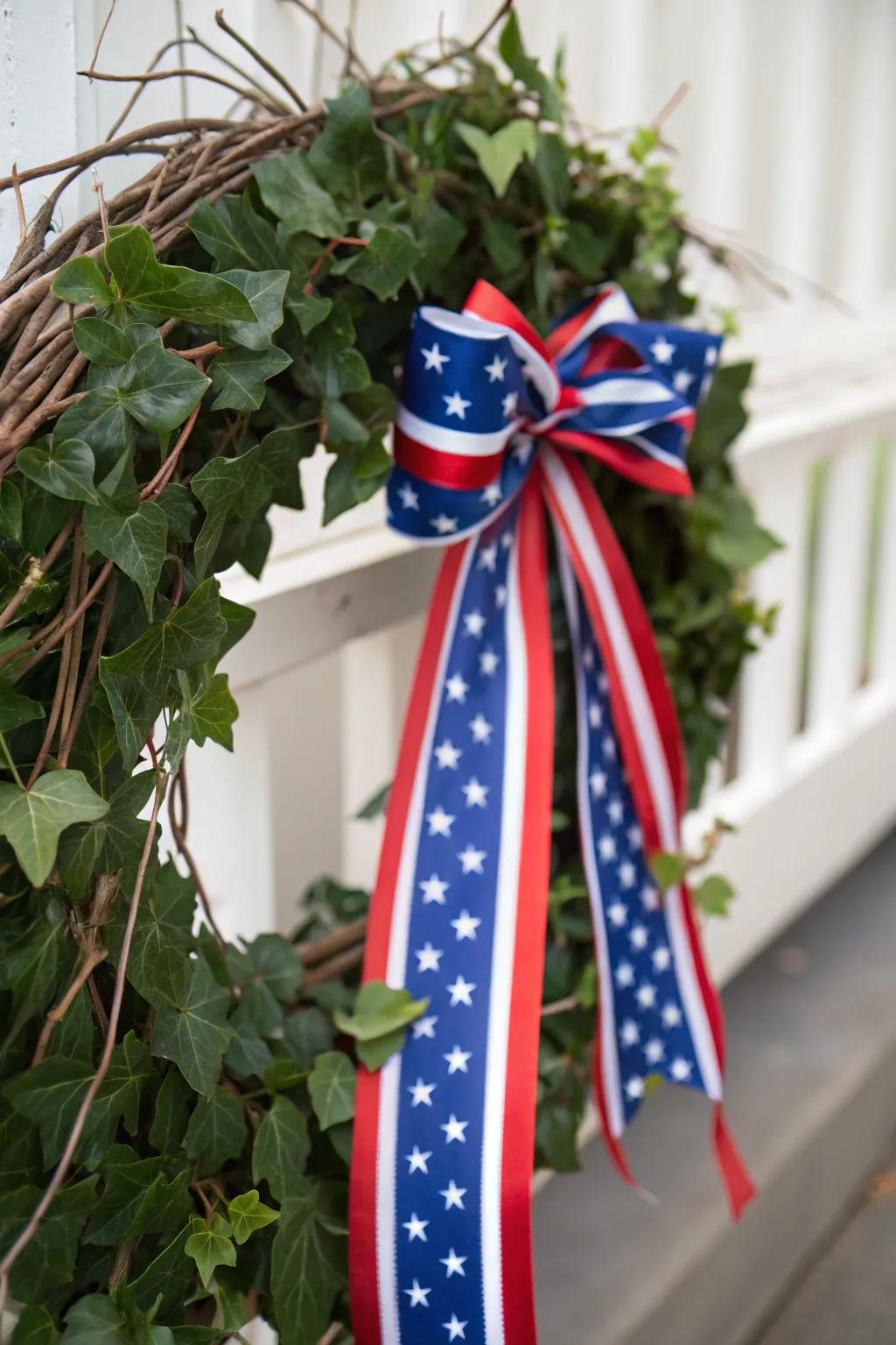 A patriotic-centric grapevine wreath presenting national pigments.