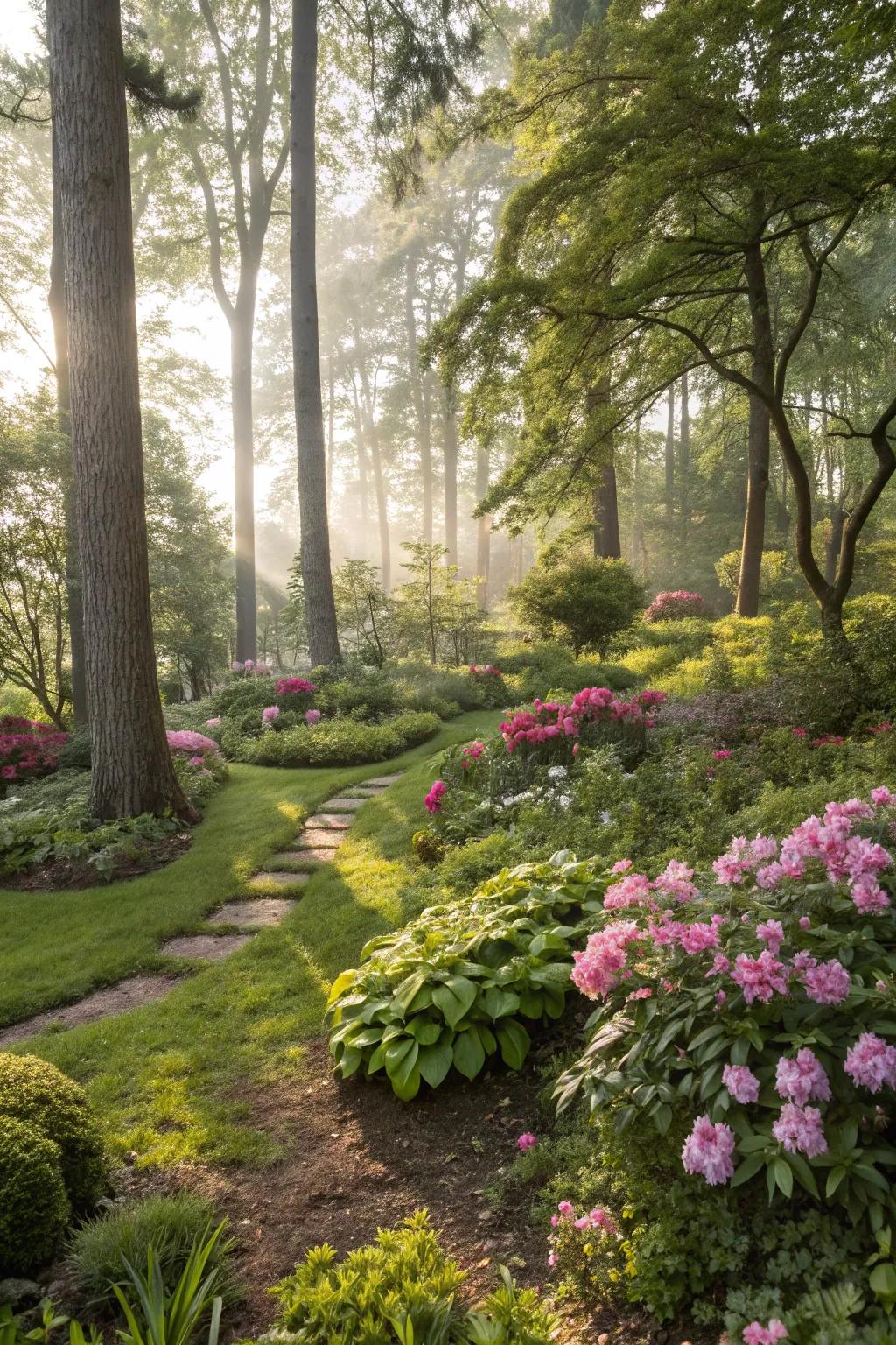 Woodland gardens offer a peaceful, natural escape.