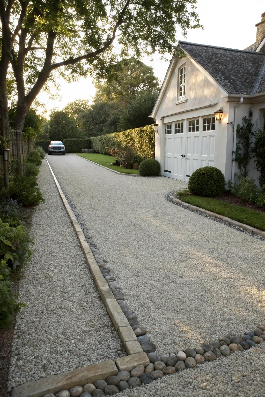 Paving stone trim brings timeless elegance to the driveway.