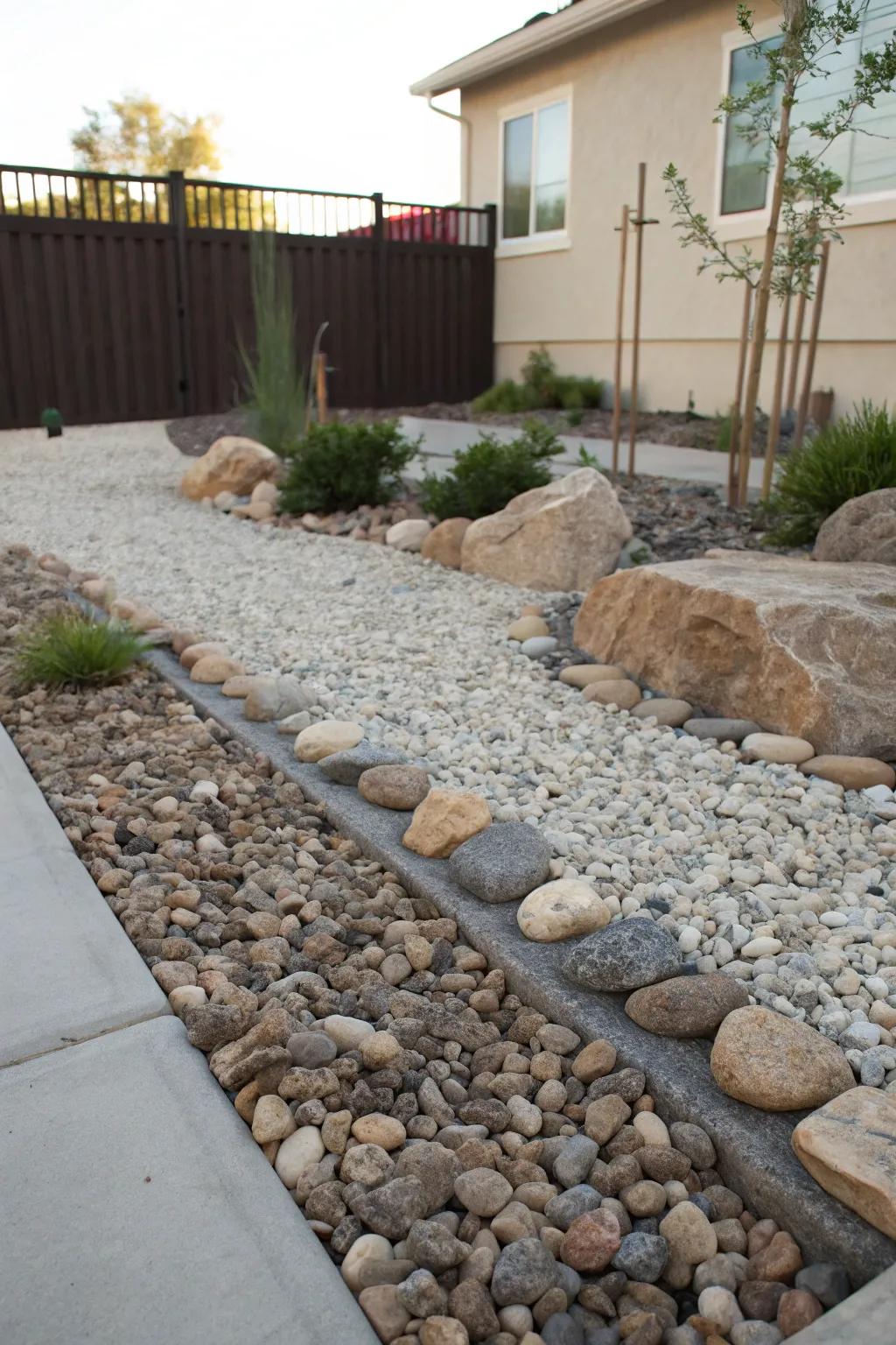 Layers of different rock sizes add depth and texture.