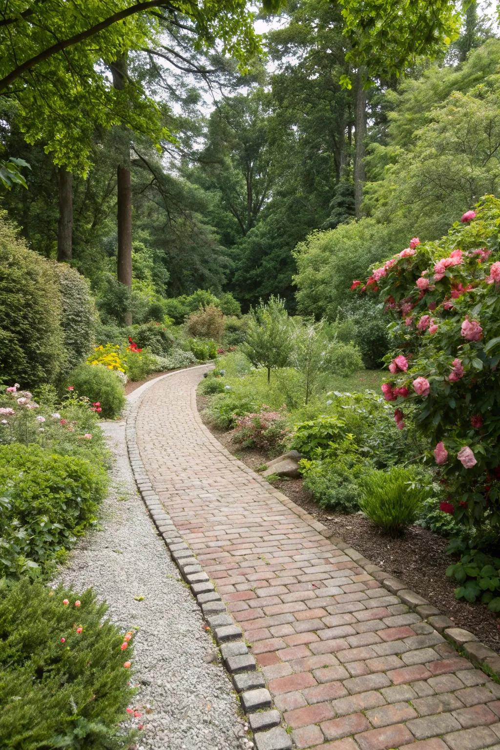 A classic walkway made with a combination of chippings and brick.