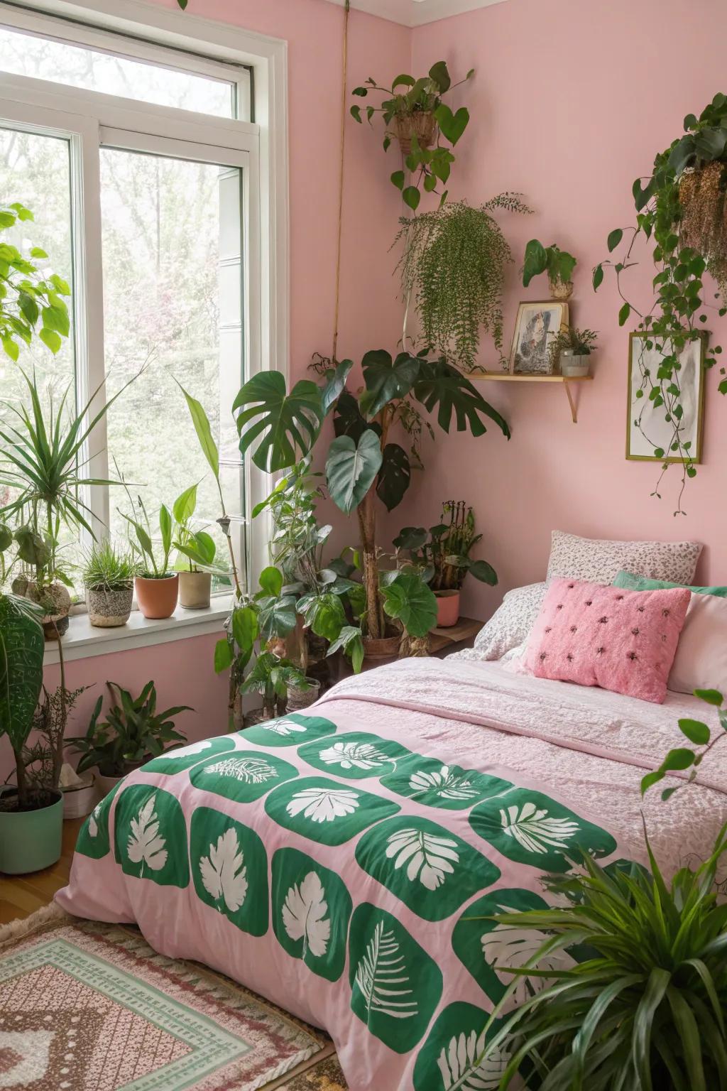 Lush greenery adds vibrancy and tranquility to your bedroom.