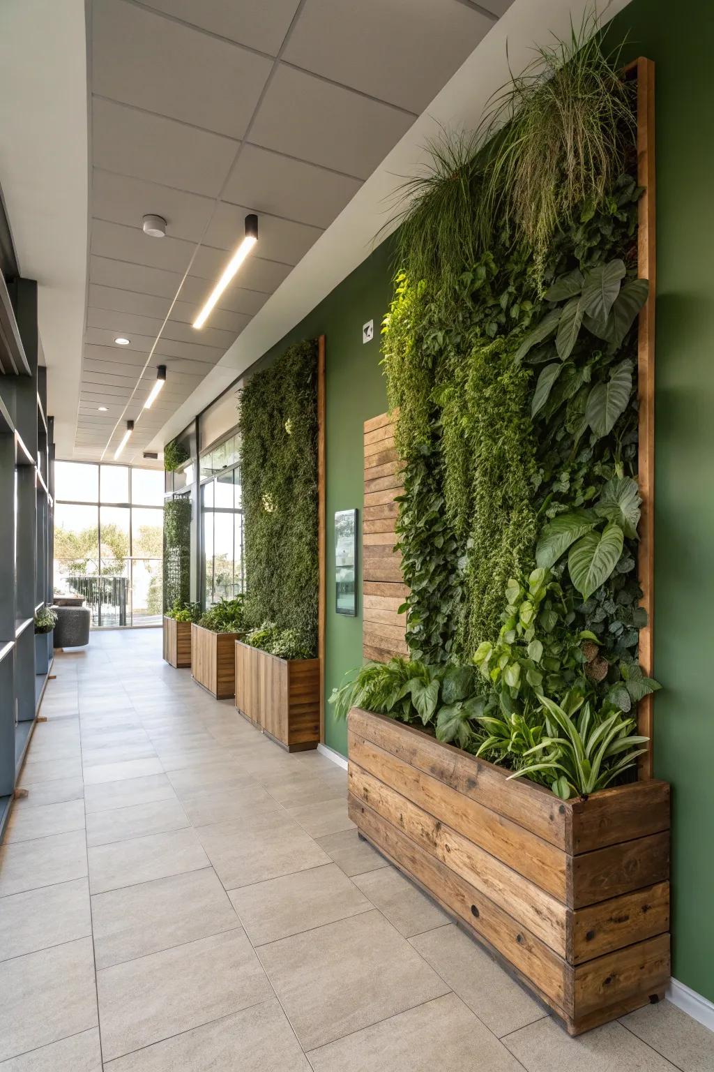 A green wall featuring environmentally friendly materials for a sustainable look.
