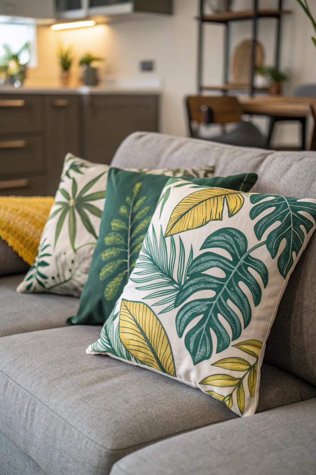 Tropical prints infuse a lively and exotic atmosphere.
