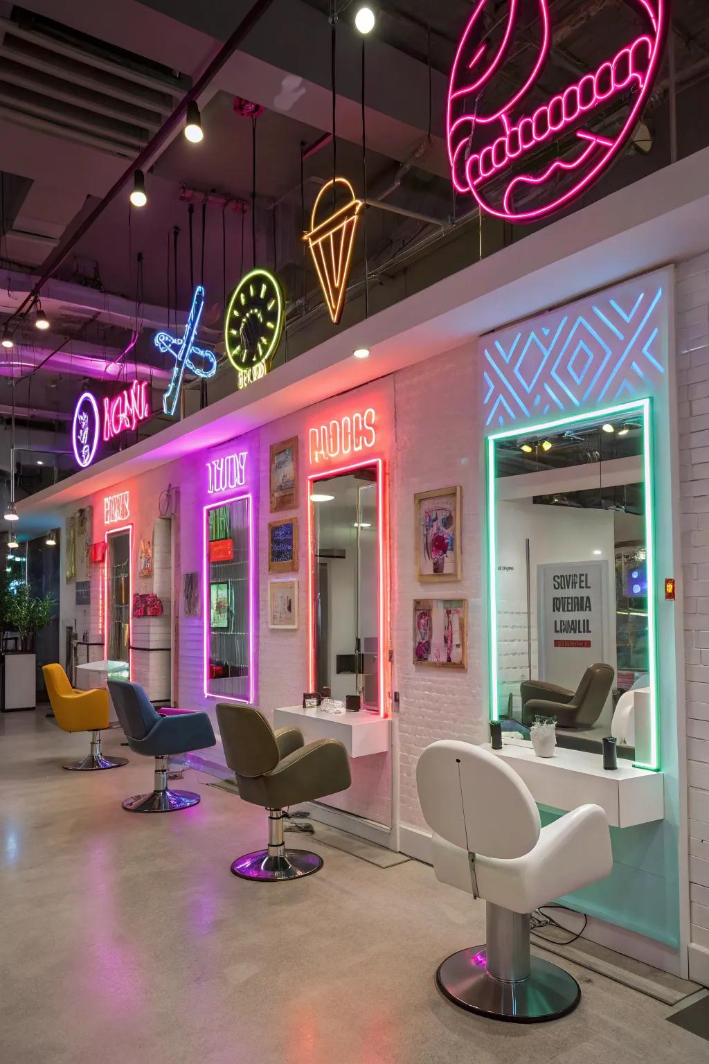 Neon lights bring a fun element to your salon.