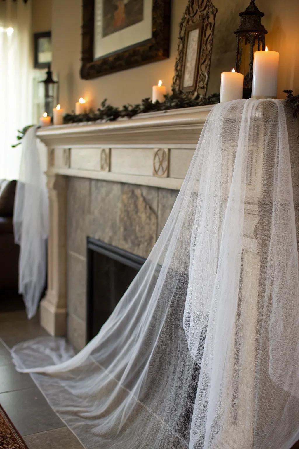 Sheer drapes contribute an ethereal nuance to Halloween decor.