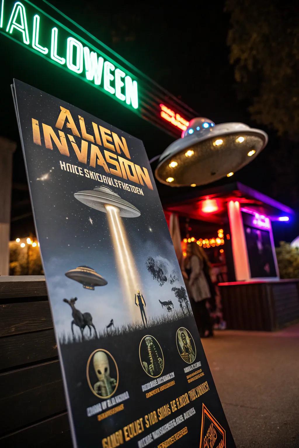 An extraterrestrial-themed announcement offering a unique twist on Halloween.