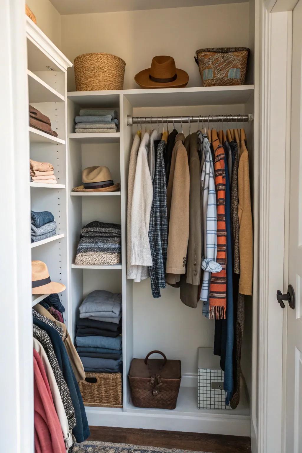 A seasonal switching method in a corridor closet for arranged and timely entry to items.