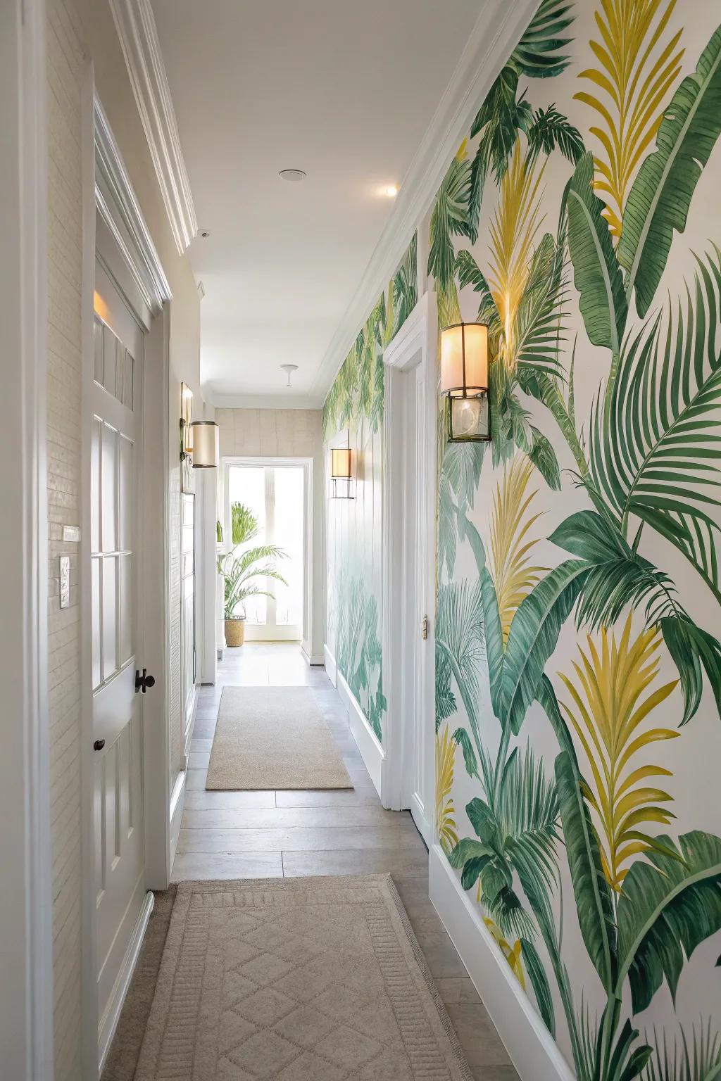 A corridor that transports you to the tropics with lively paper.
