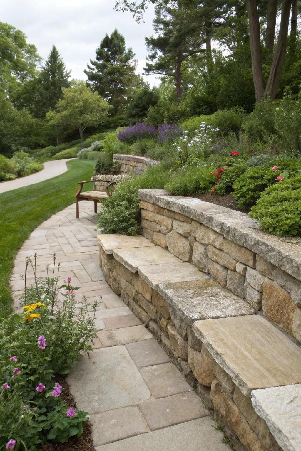 Barrier structures can double as inviting and practical seating areas.