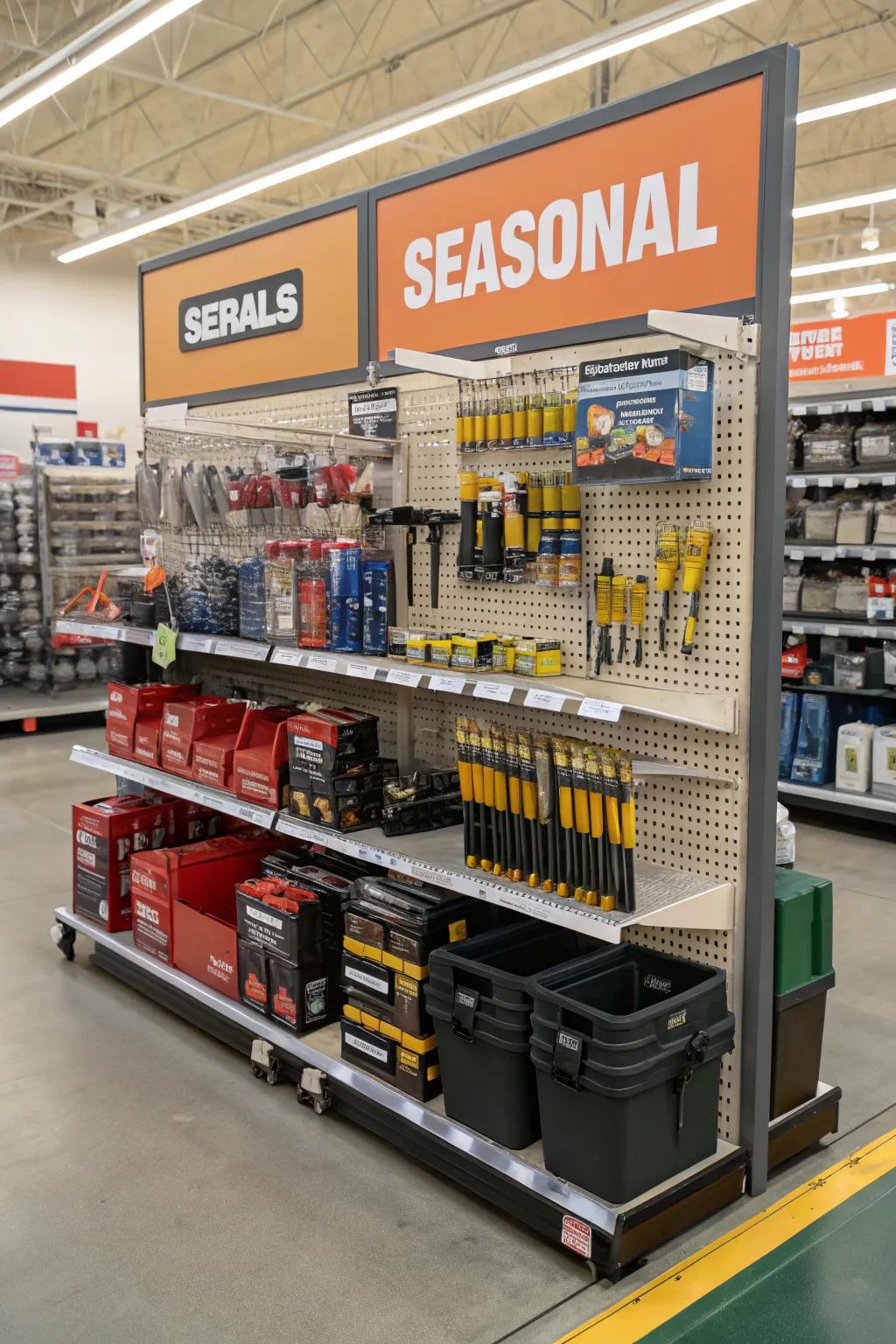 Warm season items exhibited prominently for maximum impact.