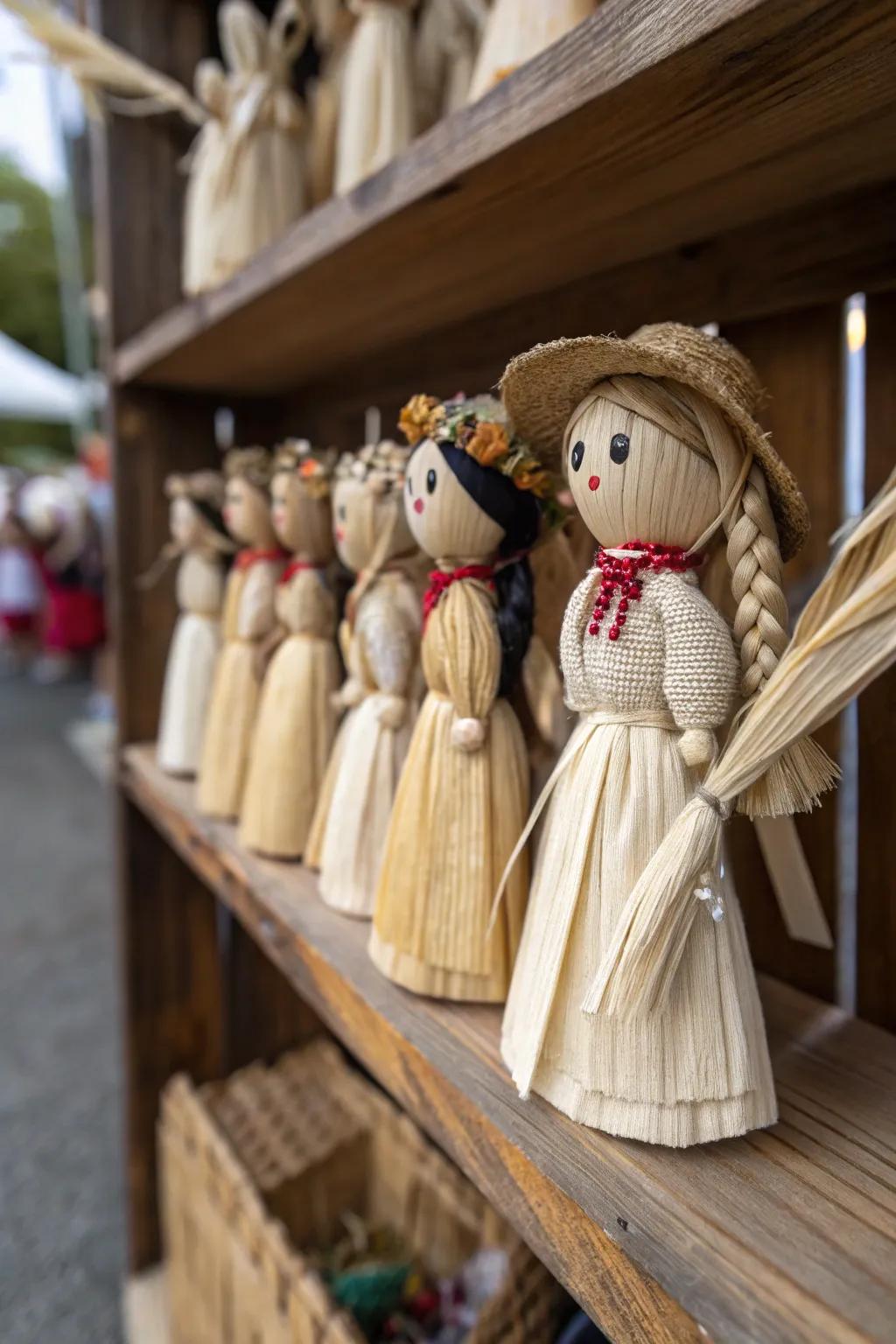 Charming corn husk figures imparting a nostalgic flair.